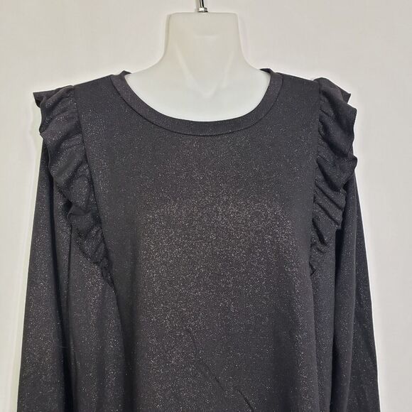 Flamingo Urban Womens Top Size Large Ruffles Black Shimmer Pullover Long Sleeve - Picture 3 of 7